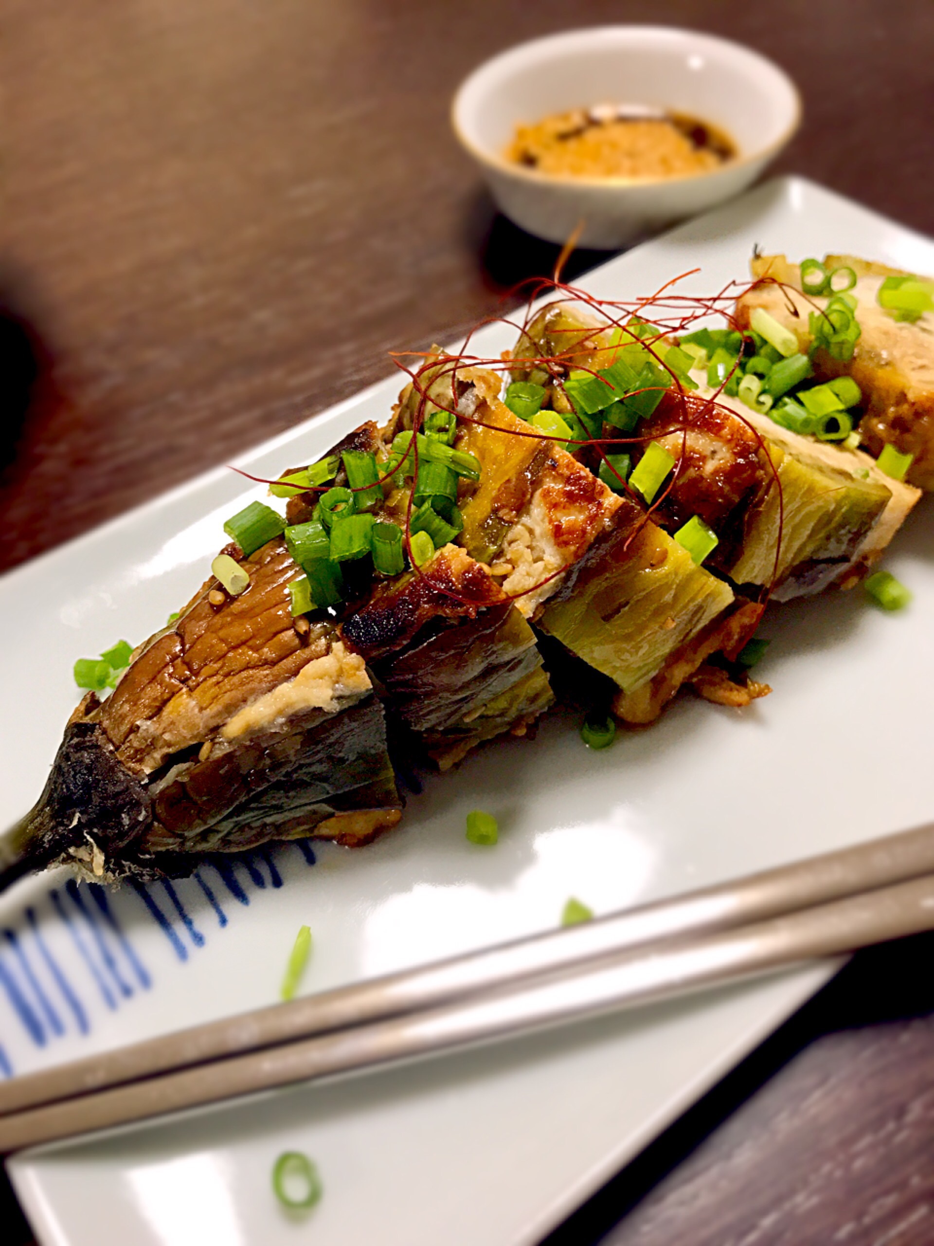 茄子のつくね挟み焼き♪餃子風♪