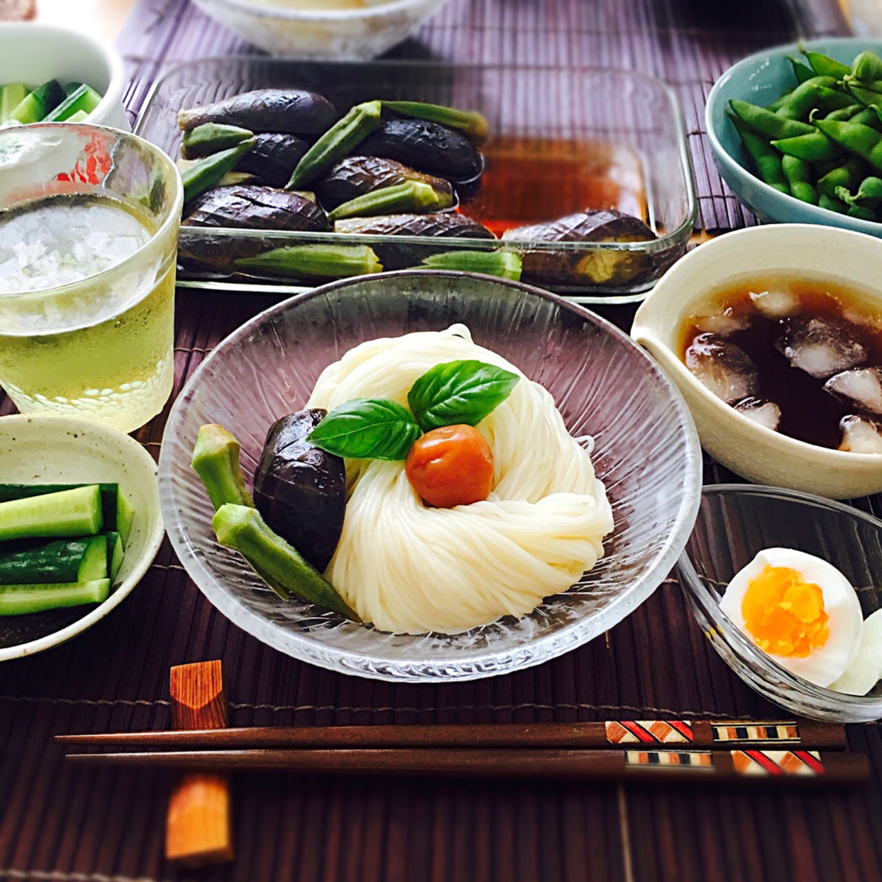 梅干しと夏野菜のっけさっぱり素麺