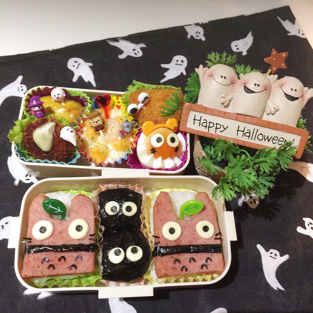 10 27 娘のトトロスパムおにぎり弁当 ハロウィン お弁当 お昼ごはん 娘弁当 ランチ スパム スパムおにぎり トトロ ハロウィン Bento世界グランプリ17 ヤマサ醤油株式会社