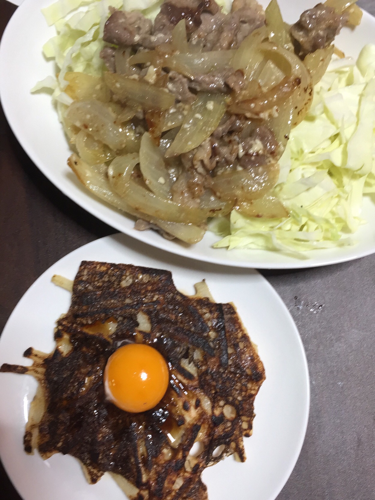 山芋焼きと豚肉マヨ炒め！ビール飲む〜（＾ω＾）