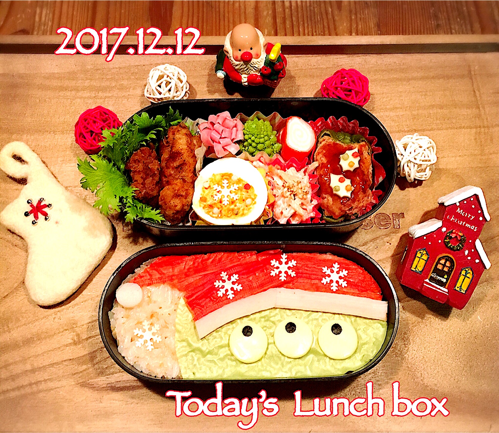 本日のJK弁??
今日は、クリスマスのリトルグリーンメン
（⦿⦿⦿）???