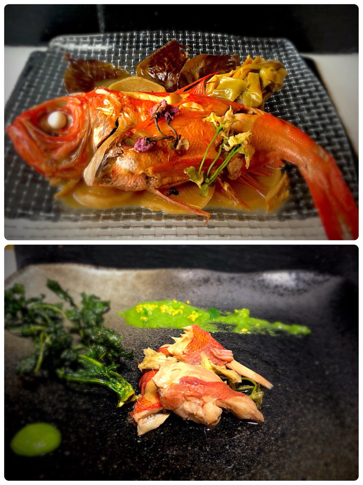 やまださんの料理 金目鯛の桜葉に煮付け からの sabuhinata さんの菜の花のハニーマスタードソース