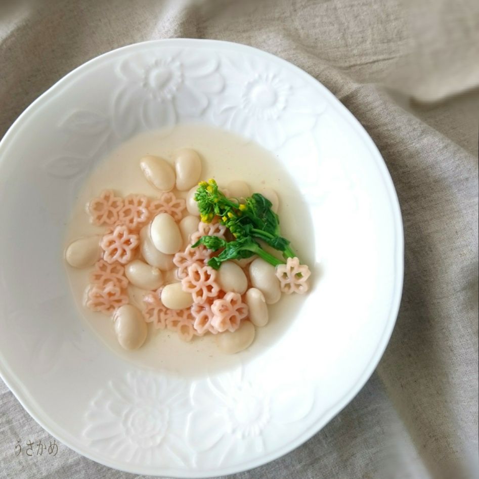 桜パスタと白豆の春スープ?