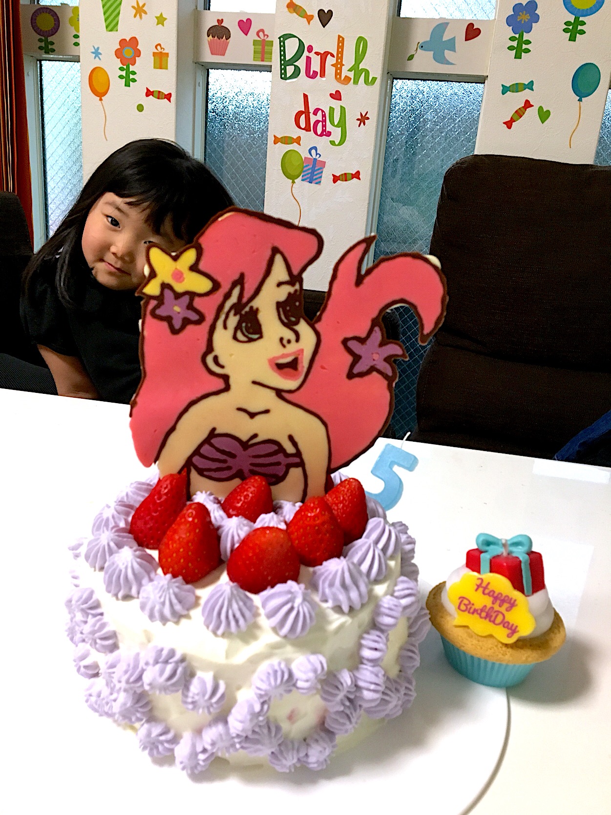 手作り♡アリエルのケーキでハピバ！
#のんぴー#5歳#おめでとう♡