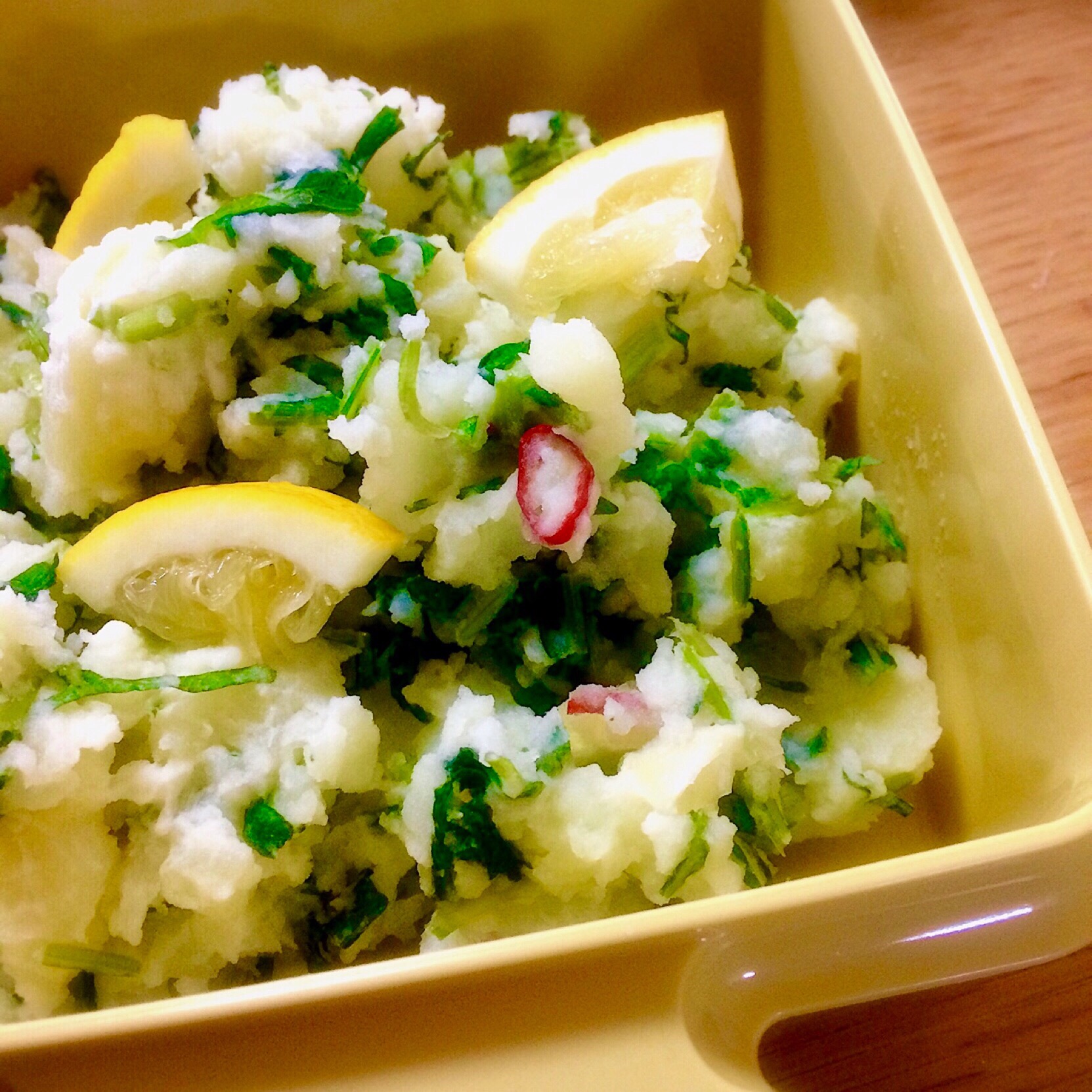 壬生菜漬けと大葉のレモンポテトサラダ?／Potato Salad with MIBUNA (Mibuna pickles) and Lemon
