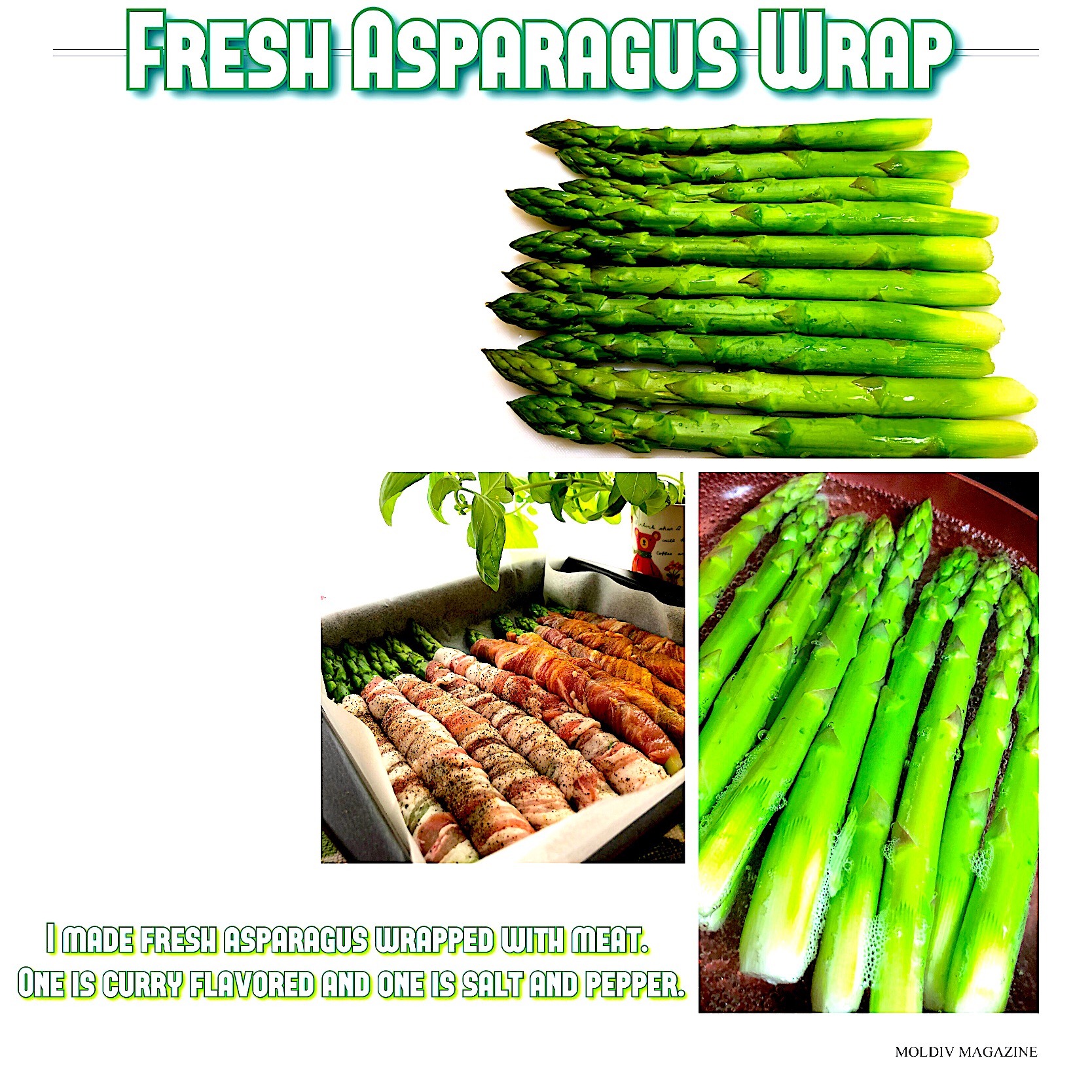 新鮮アスパラガスの肉巻き 塩胡椒とカレー味の2種類 I made fresh asparagus wrapped with meat. One is curry flavored and one is salt and pepper.