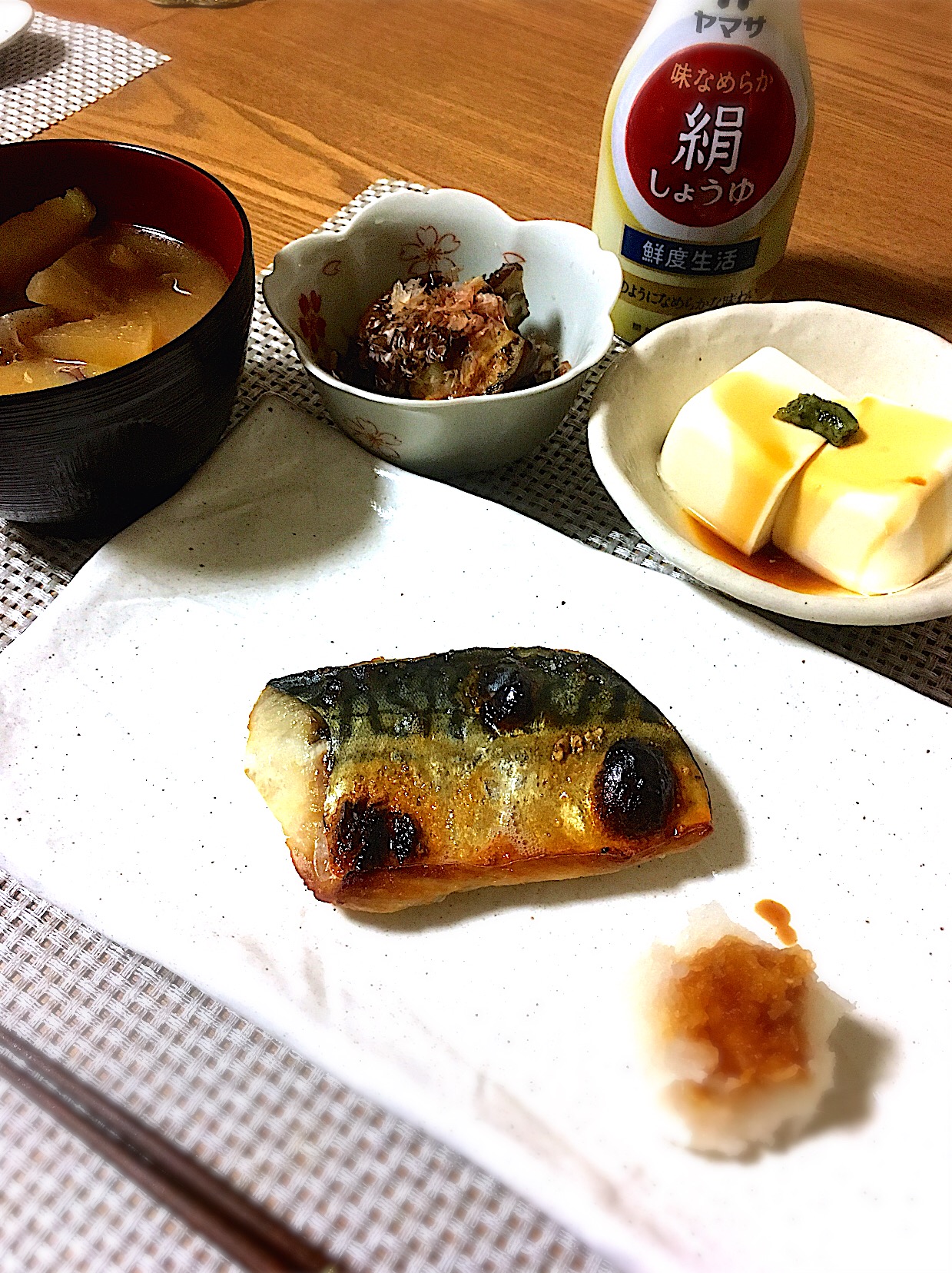 シンプル和食な晩御飯?絹しょうゆが大活躍?