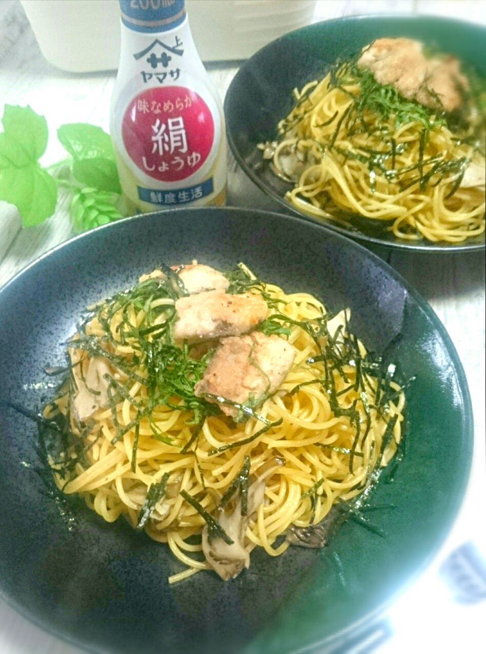 味なめらか絹しょうゆ×わさびで 秋の和風パスタ #絹しょうゆ #パスタ #さんま #青じそ