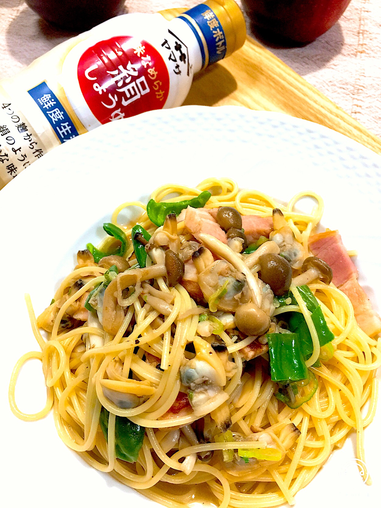 #アサリとキノコの醤油味パスタ #キノコたっぷり   #野菜たっぷり  #ヘルシー料理  #ふたりごはん   #絹和えグランプリ2018  #絹しょうゆ #美味しくて食べ過ぎる