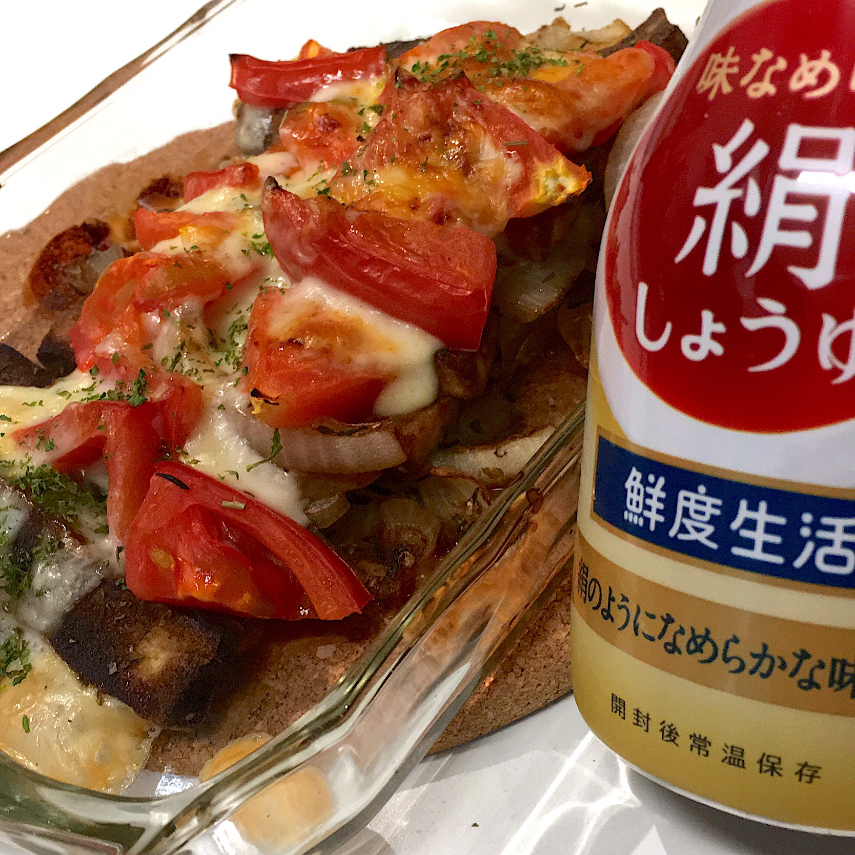 #高野豆腐 の #バルサミコソテー 。トマト?とチーズ?をオン！で焼く！