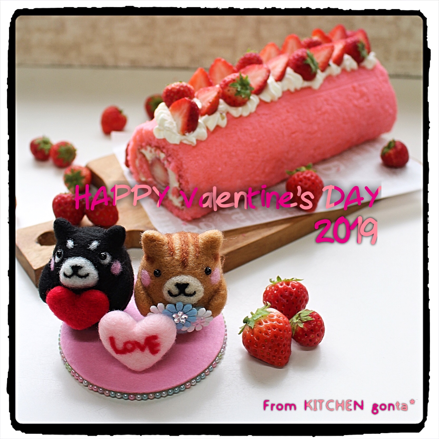 苺?ピンク色ロールケーキ de HAPPY Valentine’s DAY?﻿