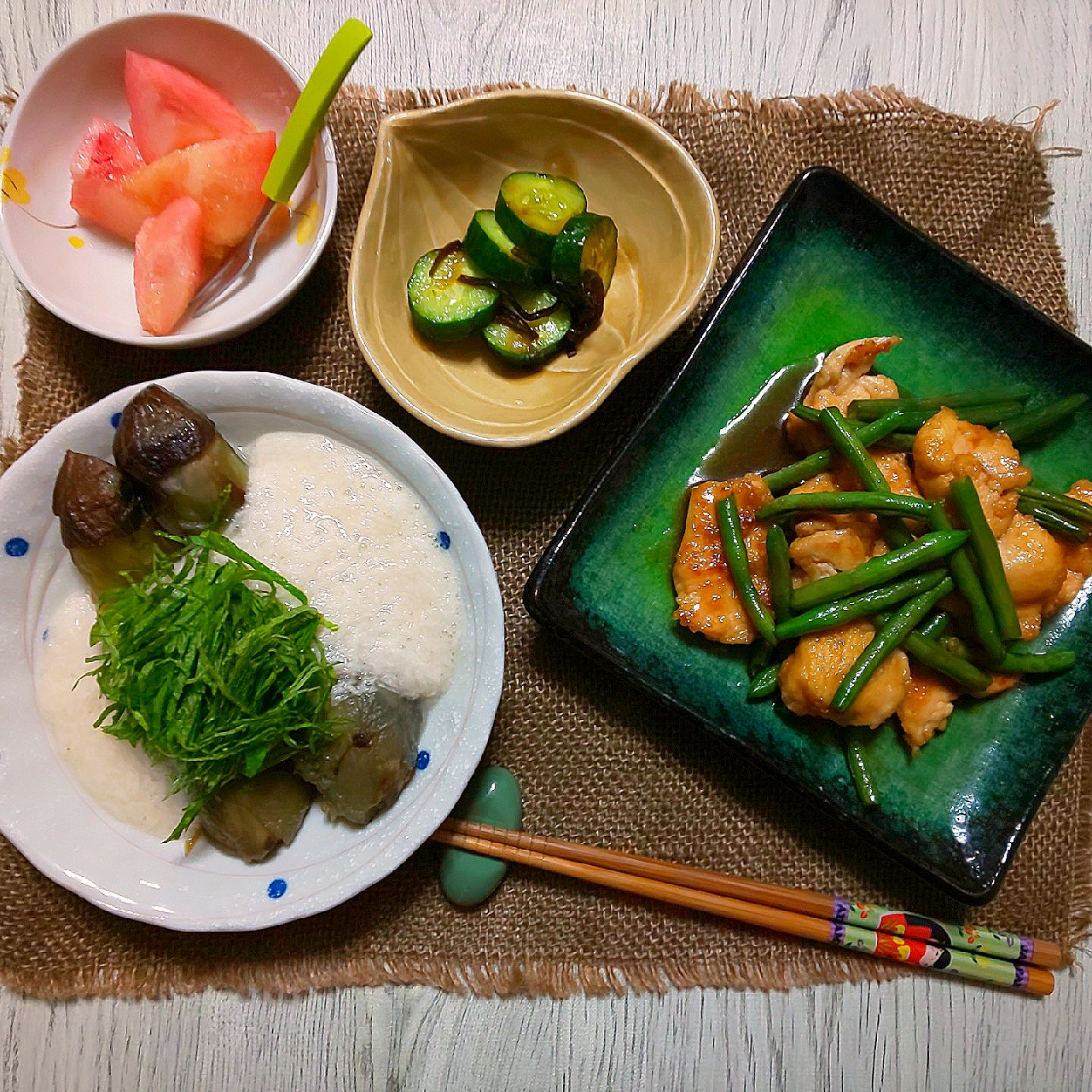 未起さんの焼き茄子の長芋がけ