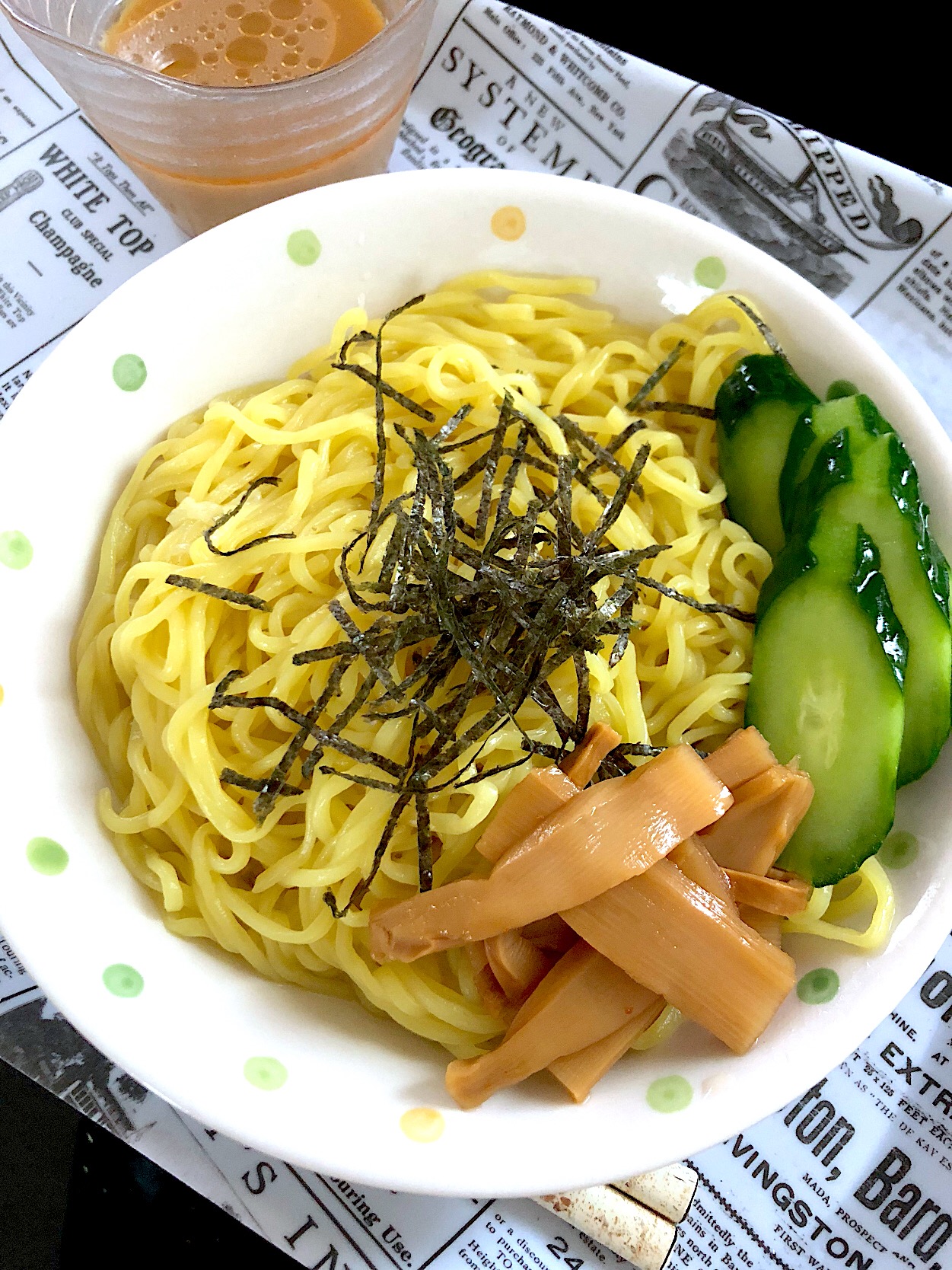 冷やしラーメン✨キュウリの浅漬け メンマ トッピング🤗