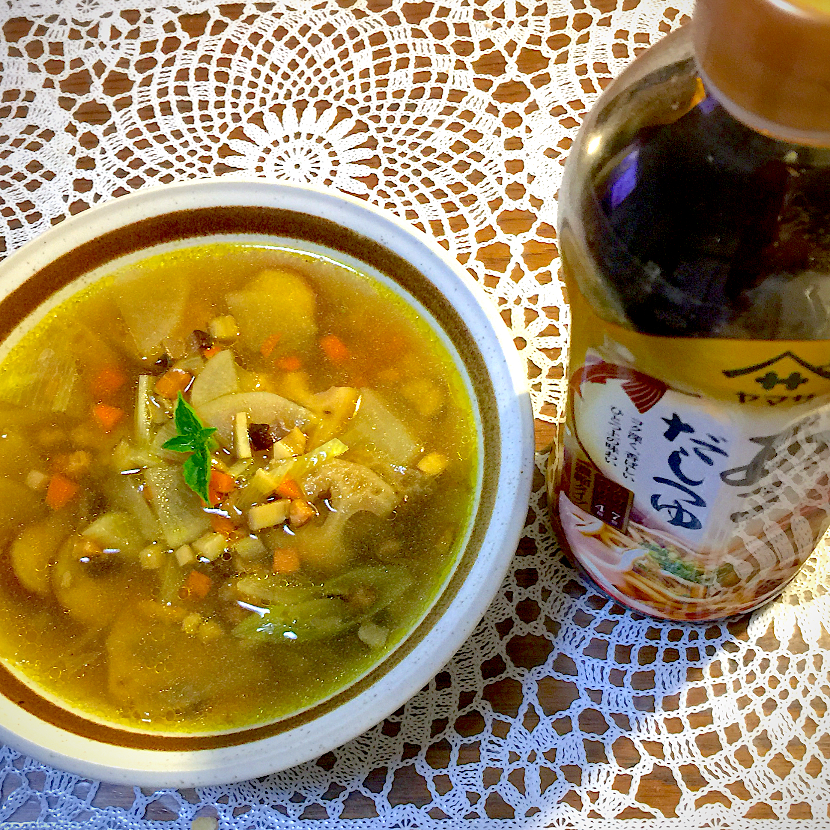 根菜とキノコとベーコンのスープ
