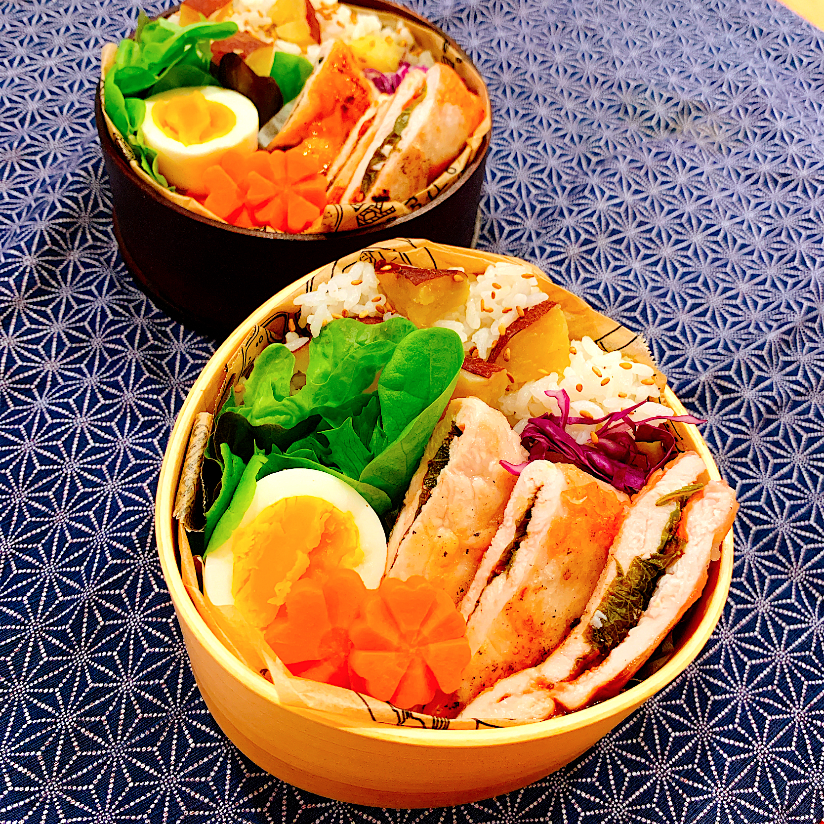 さつま芋ご飯✴︎                                                  鶏ささみ紫蘇梅サンド焼き弁当✴︎