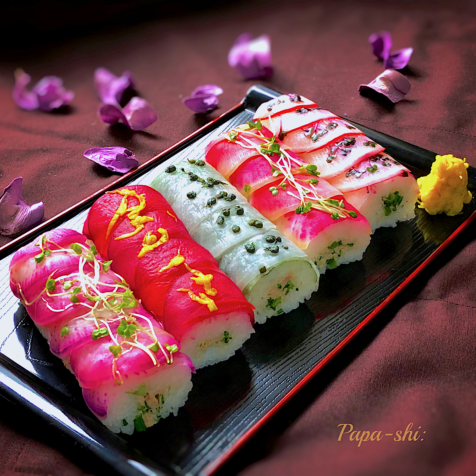 大根5種のカラフルロール寿司‼️