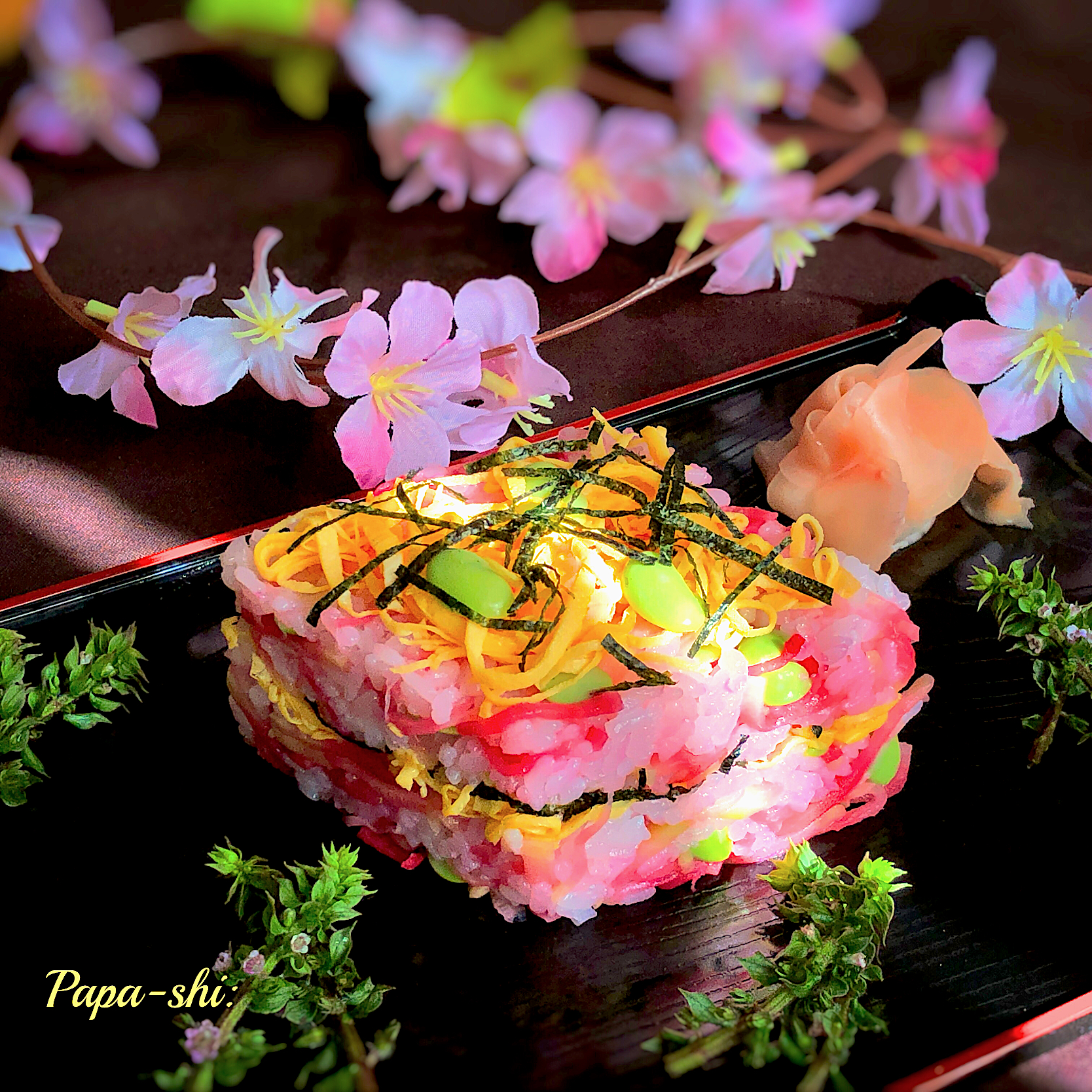 雛祭りに🎎　牛乳パックでカラー大根の菱寿司