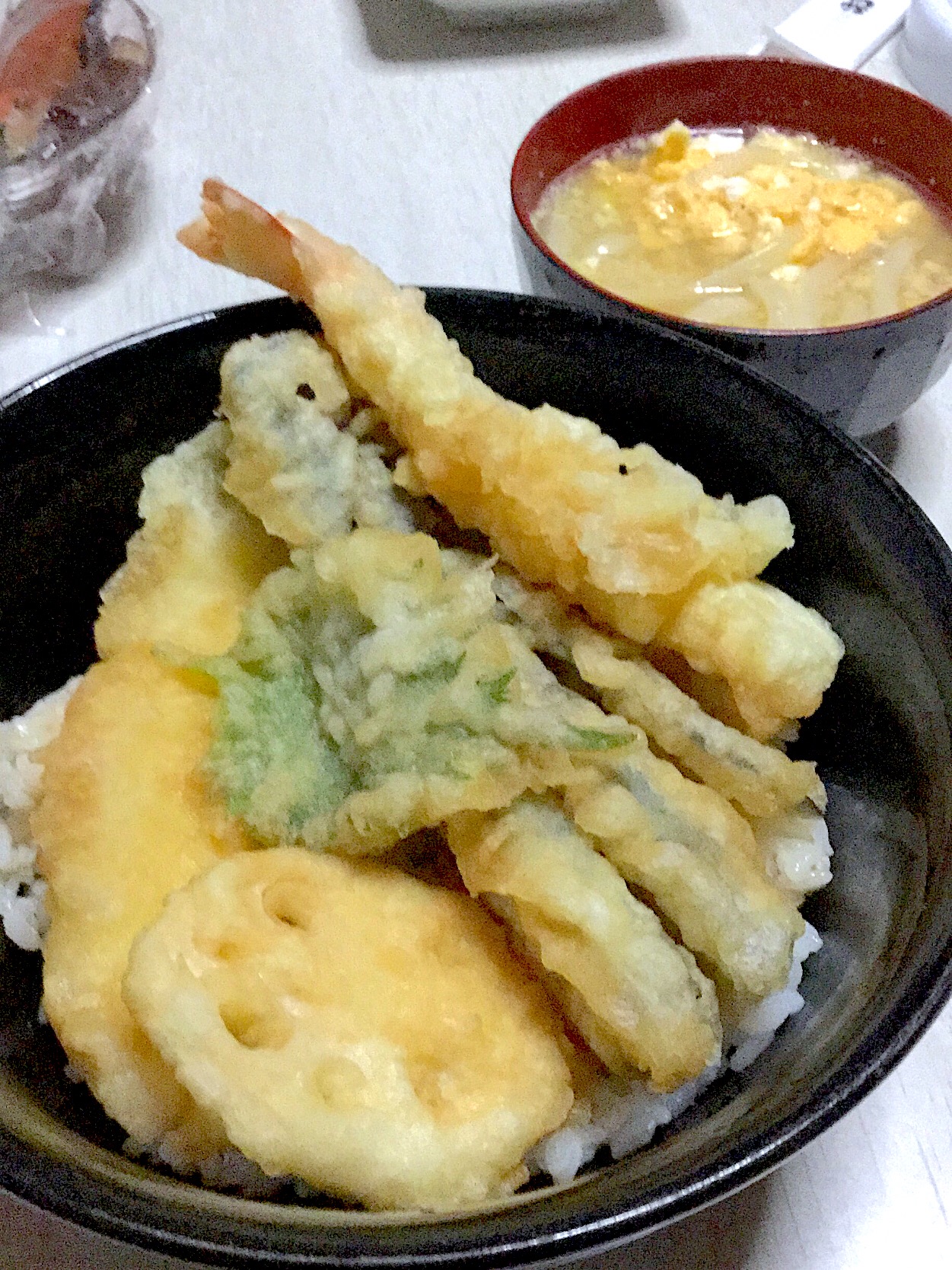 天丼、サラダ、ミニ卵うどん