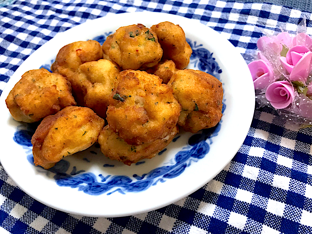 はんぺんとおからの合わせ揚げ🌸海老入り🦐