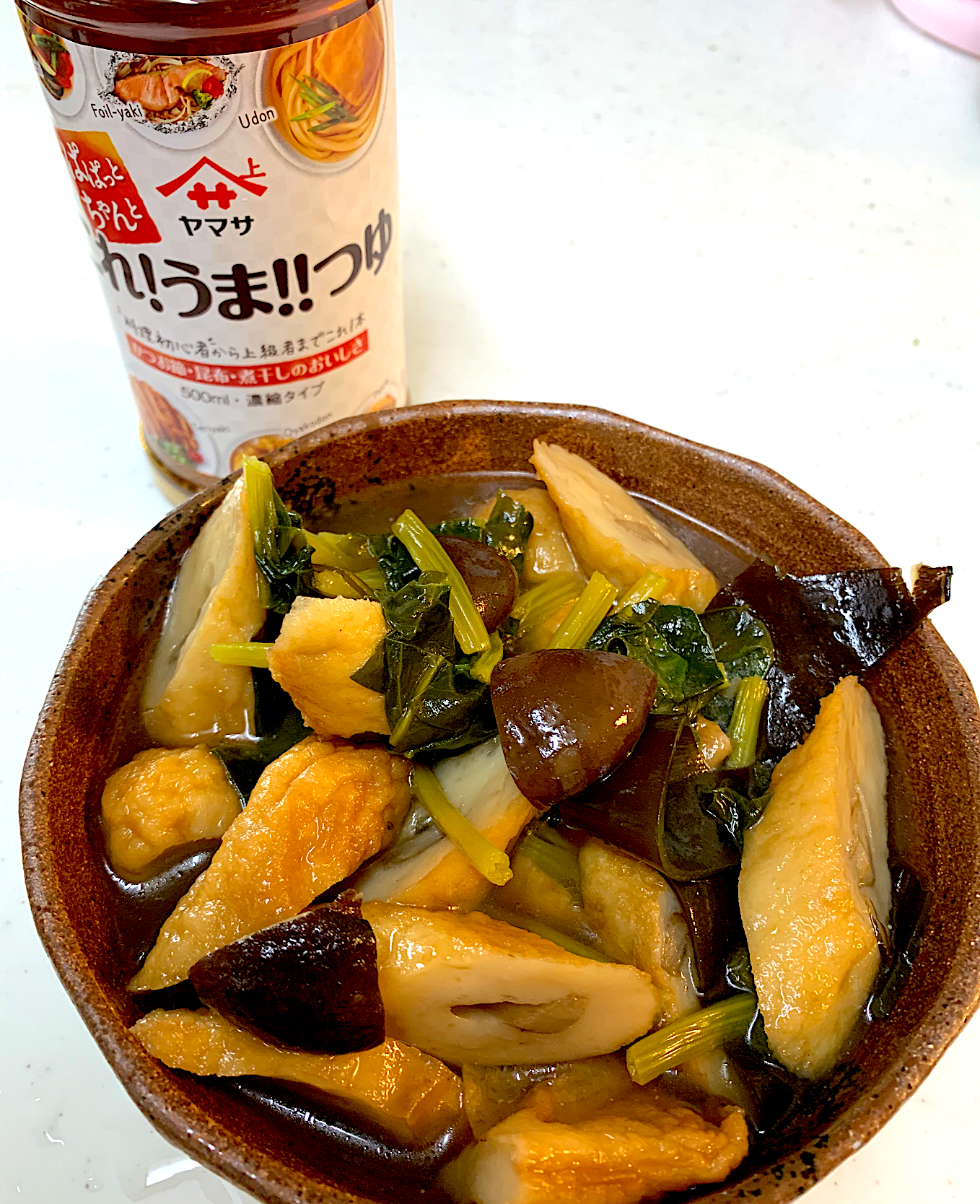 ゴボ天とほうれん草の煮物    これ！うま！！つゆで簡単煮物☆