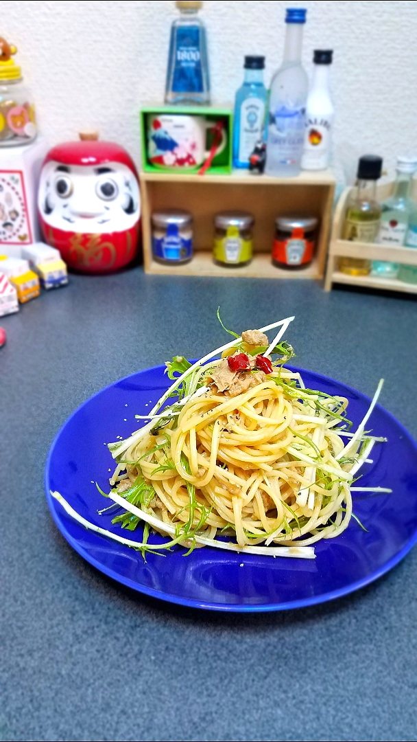 無農薬水菜とツナの甘辛パスタランチ🍝