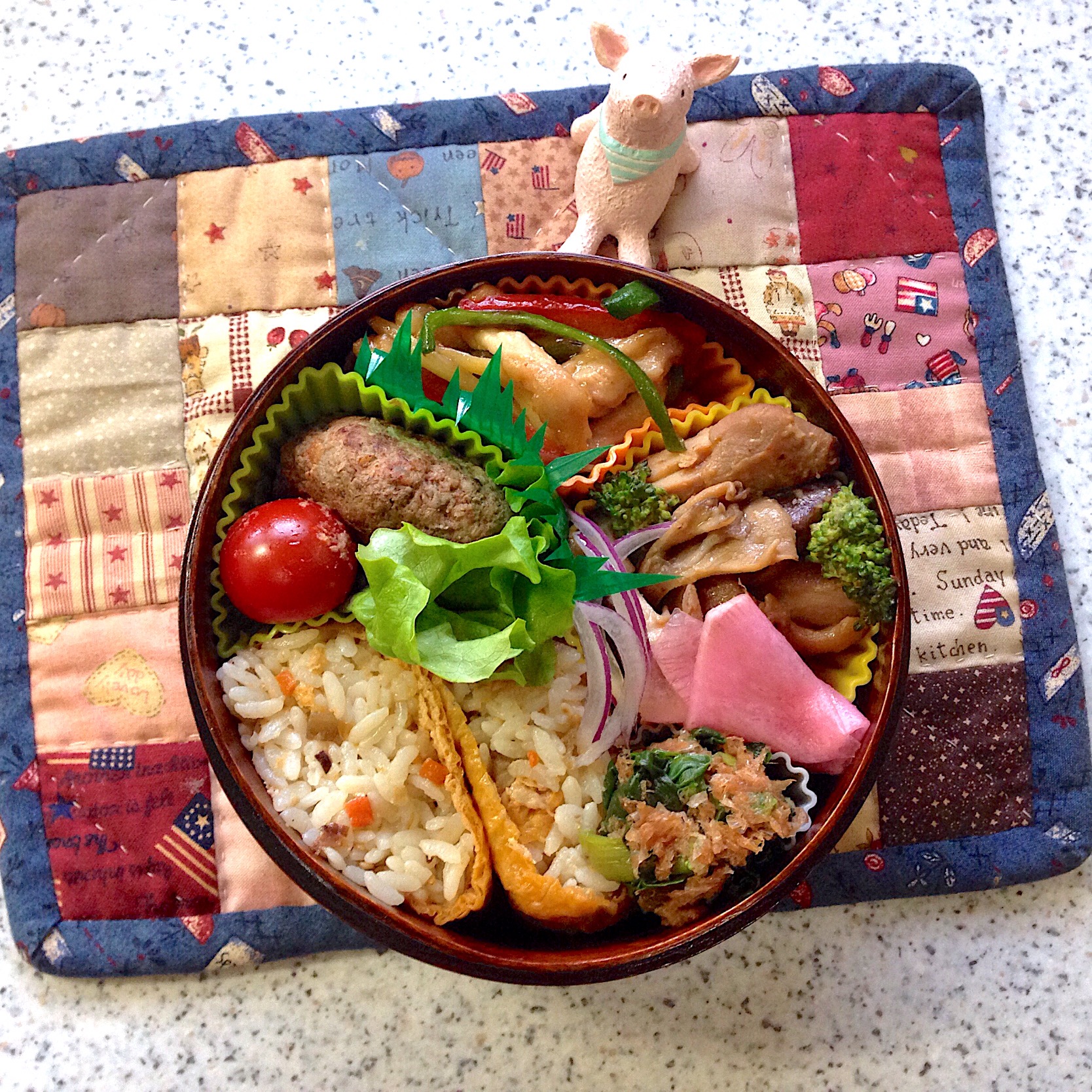 先日のお弁当😊 #わっぱ弁当  #丸弁当  #夫弁当  #地味弁当