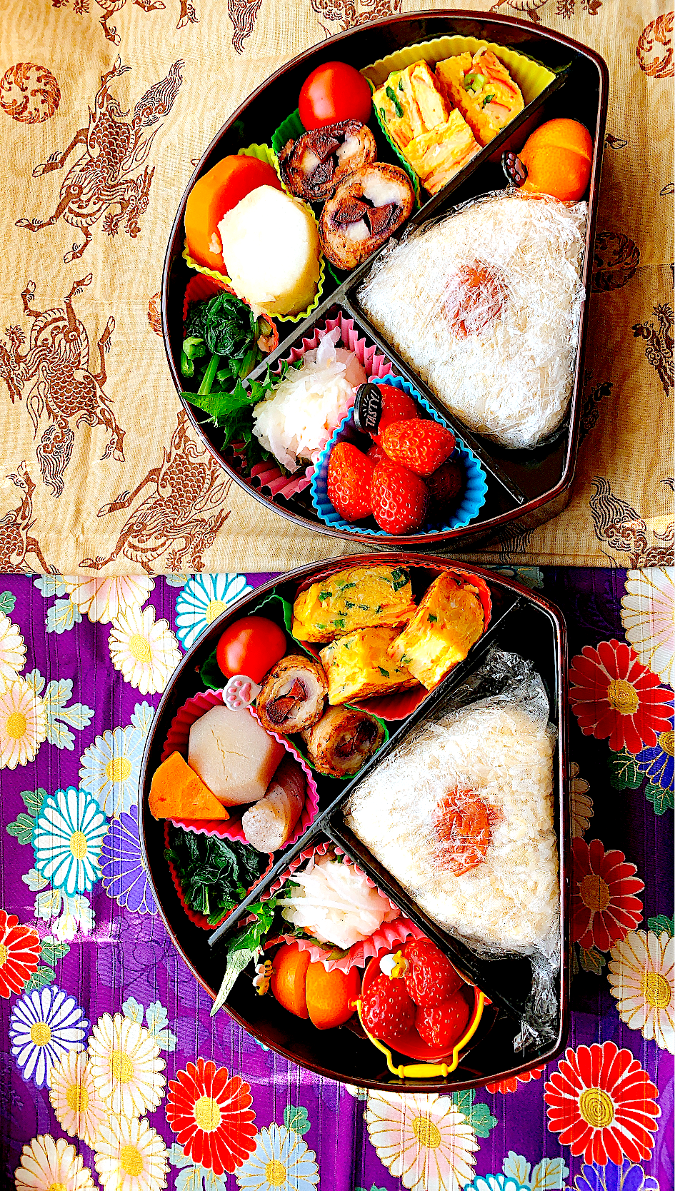 #夫婦弁当　#和食弁当　#本漆のお弁当箱　#玄米ご飯弁当