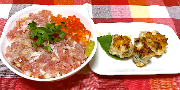 ネギトロいくら丼と🌱柚子しそつくね