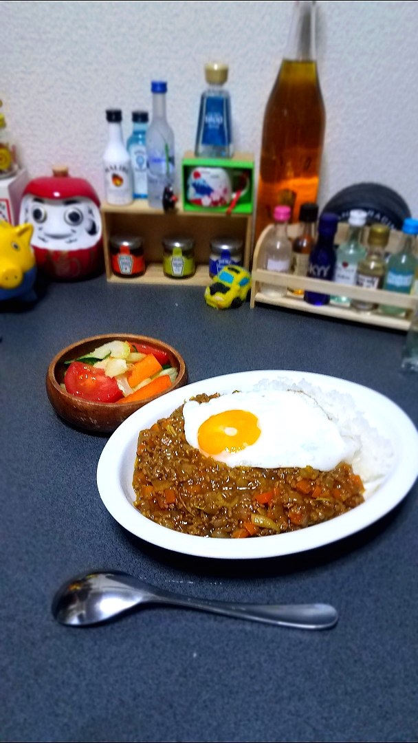 公園筋トレから帰宅して、キーマカレー😋