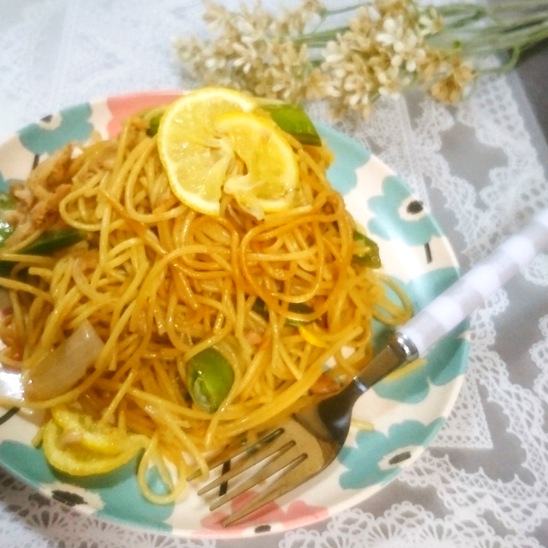 朝採れスナップエンドウの
ツナレモン和風パスタ 😋