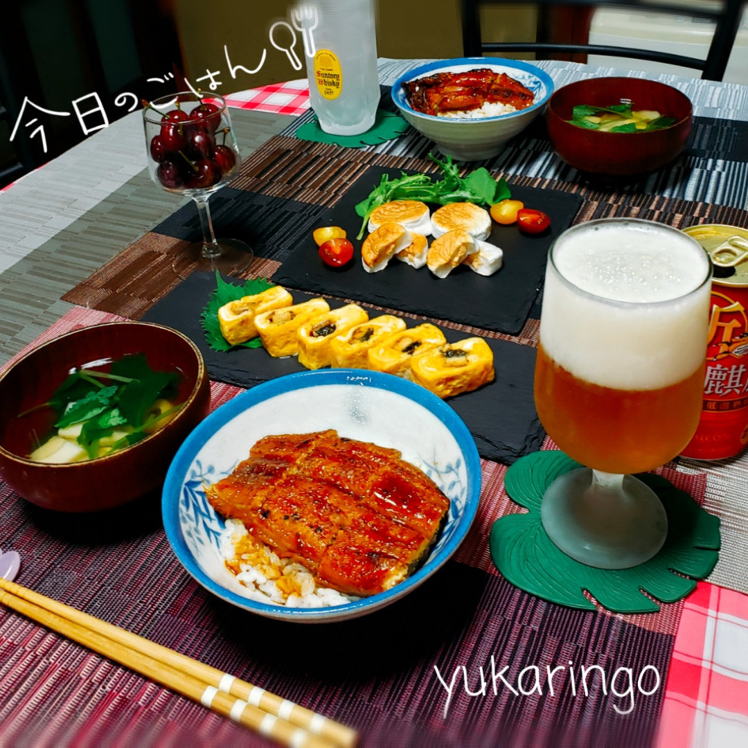 🍀鰻丼
🍀う巻き
🍀筍のお吸い物
🍀明太マヨのはんぺん焼き
🍀アメリカンチェリー🍒