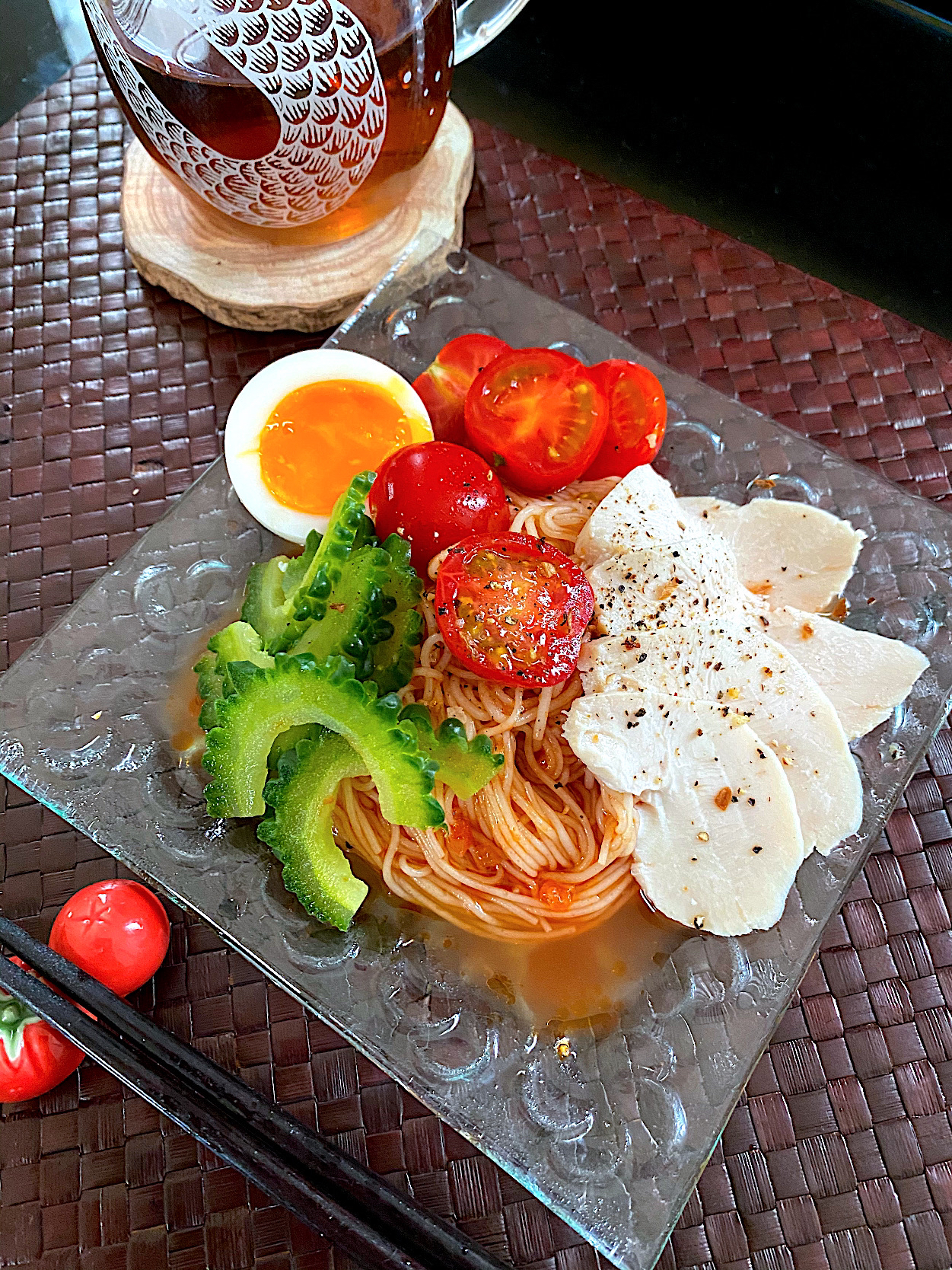 ゆかりさんの料理 柔らかジューシー鶏ハムトッピングトマト麺