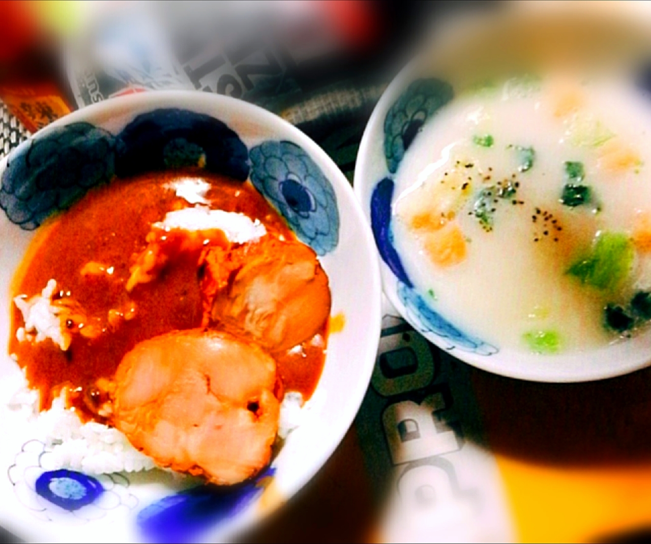 Today's lunch〜焼豚カレーとクリームシチュー👍🥃カンパーイ🎶🥃
