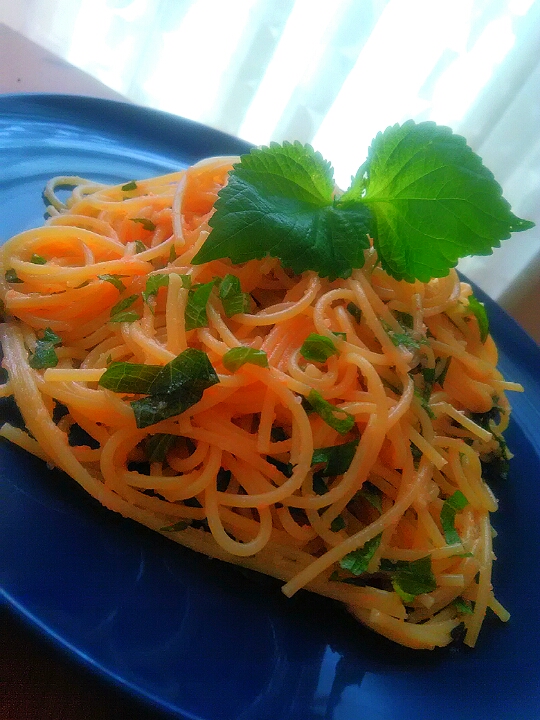 明太子と大葉のスパゲッティ😋🍝✨🎶