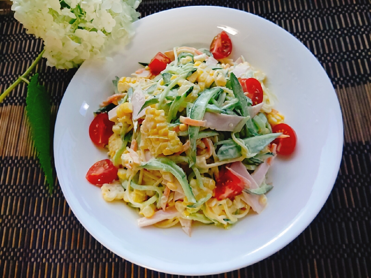 旬のおうち野菜や頂き物野菜の冷製パスタ🍝