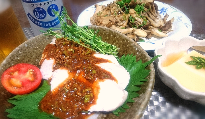 よだれ鶏🐔
  キノコのバター醤油🍄