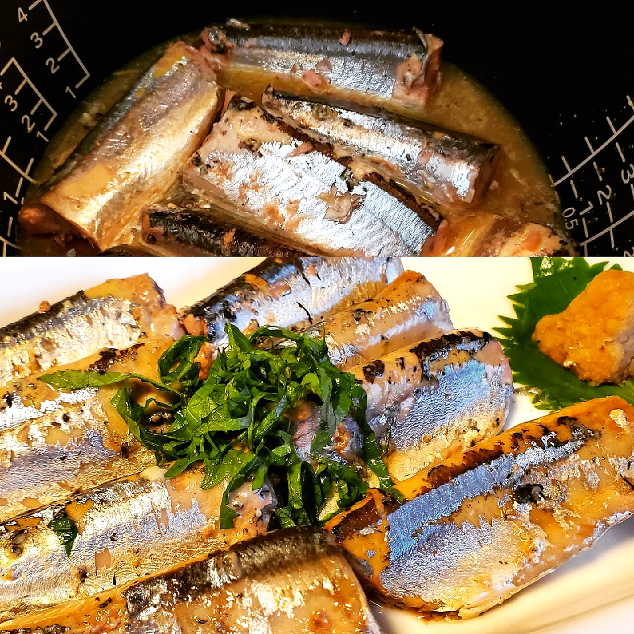 旬を先取り、新秋刀魚を使った水煮～！