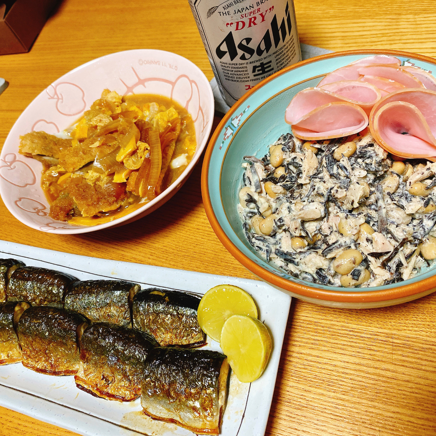 ‪さんま
ひじき、大豆、ツナのサラダ
残り物のいわしフライを卵とじ