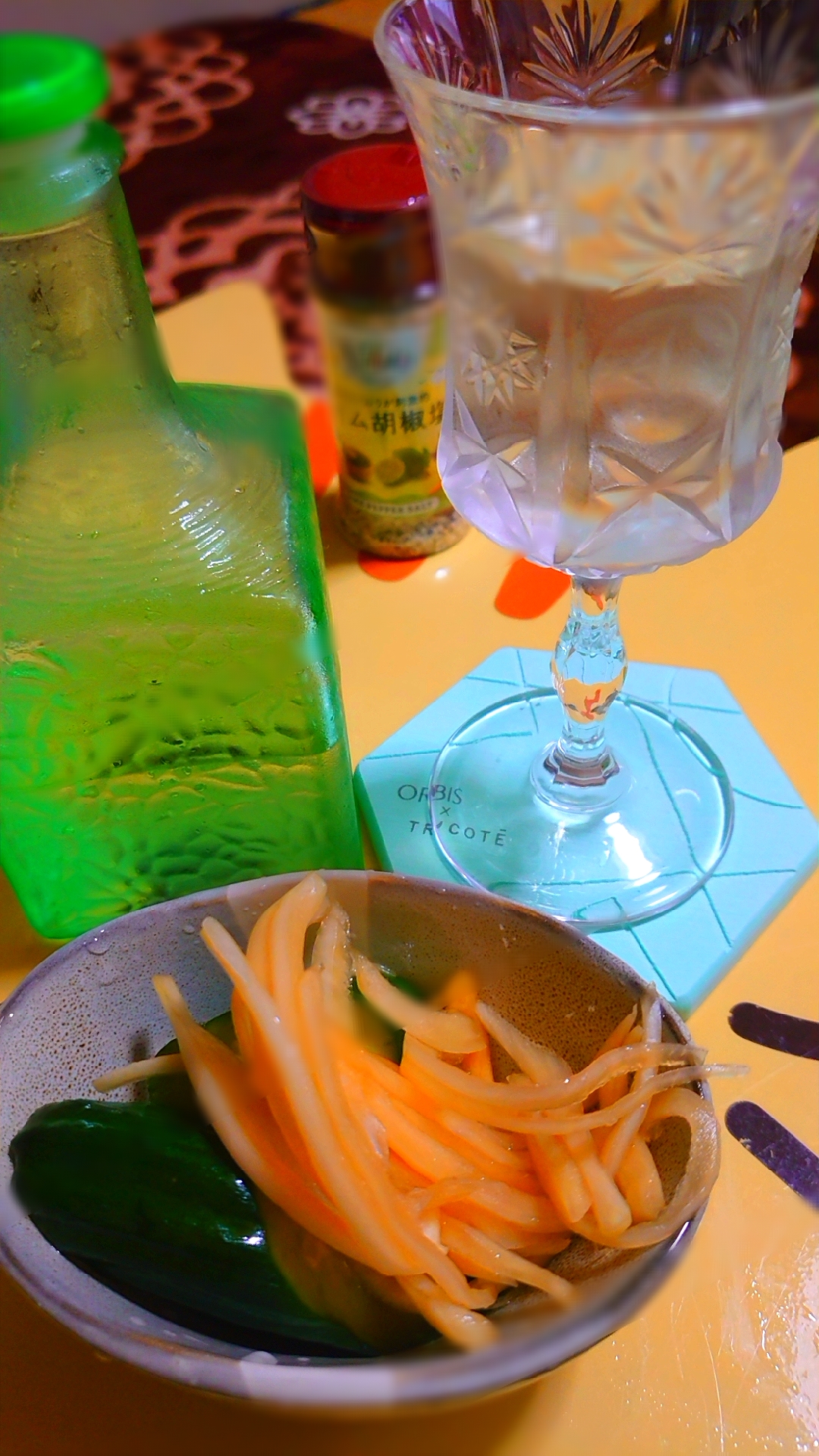 玉ねぎのマリネ&胡瓜の浅漬け&純米酒🍶