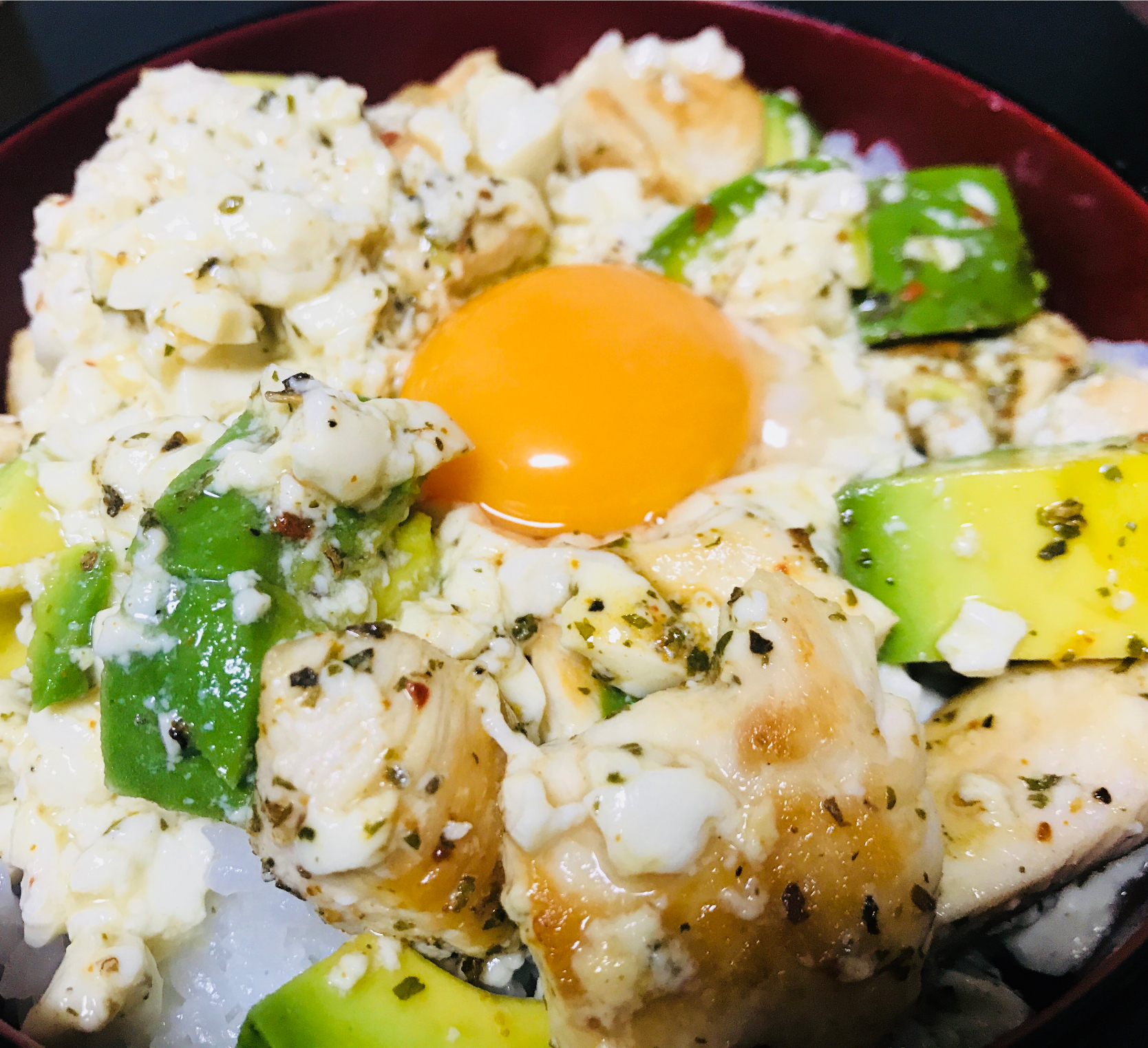 鶏肉とアボカド豆腐丼♪♪