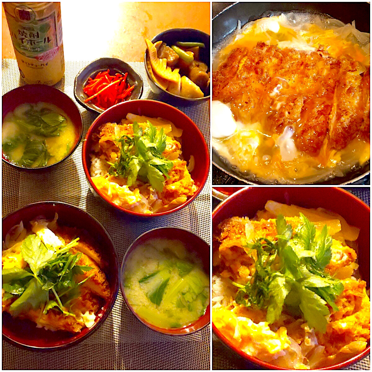 Today's dinner🍴筑前煮･ﾁｷﾝｶﾂ丼･小松菜のお味噌汁