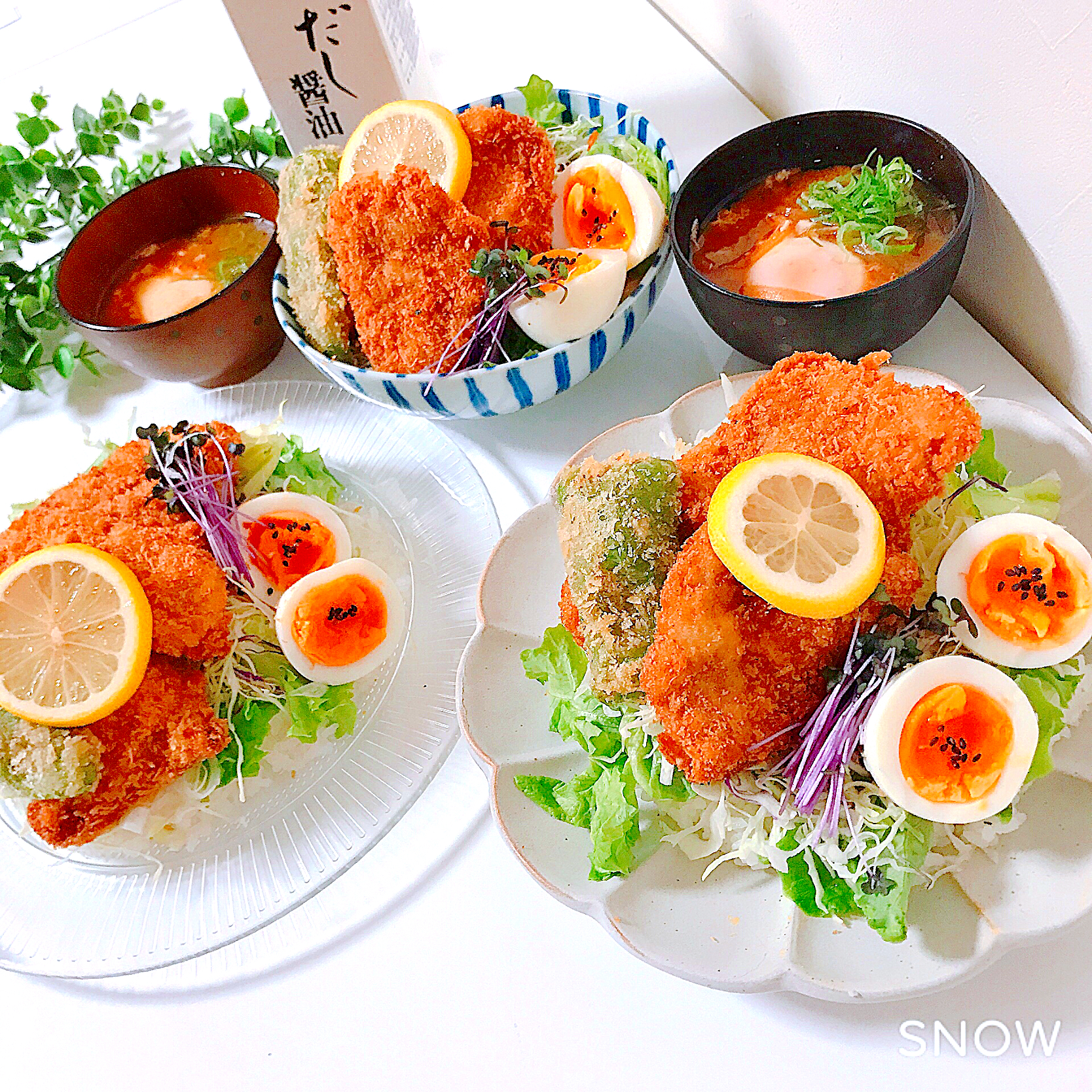 一口醤油カツ丼＆玉ねぎたっぷり半熟玉子味噌汁