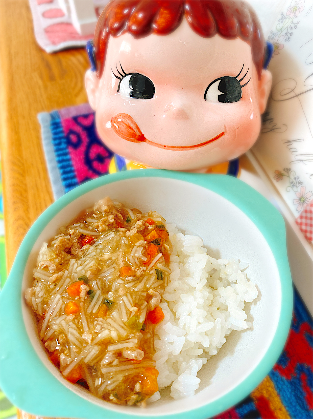 息子大好き麻婆餡で♡今日もあっという間にぺろりんちょな麻婆春雨丼。