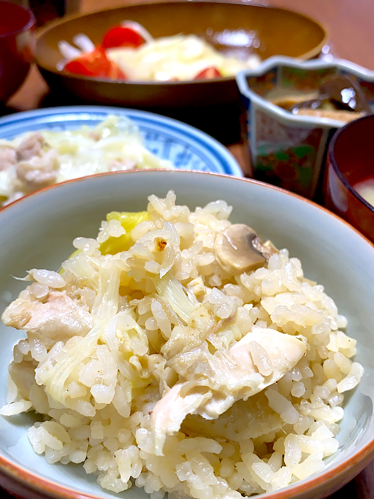 土鍋ごはん★手元鶏肉とマシュルーム