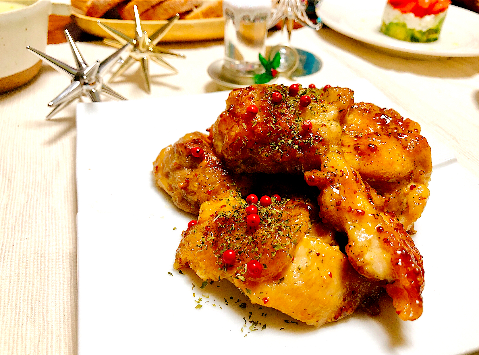 🎄12.24✨Christmas dinner🎄【メイン】皮ぱりっ！オイマヨマスタードチキン♡