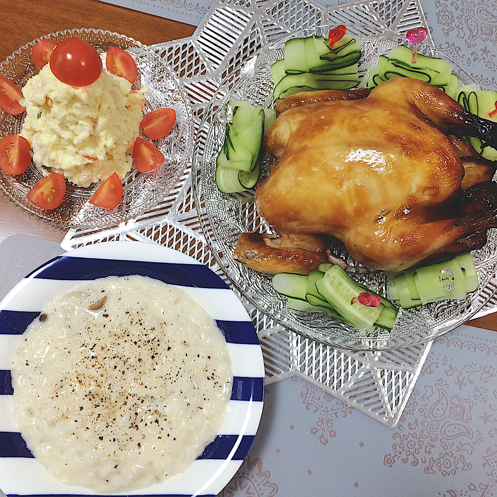 チーズリゾット🧀と丸焼きチキン🍗