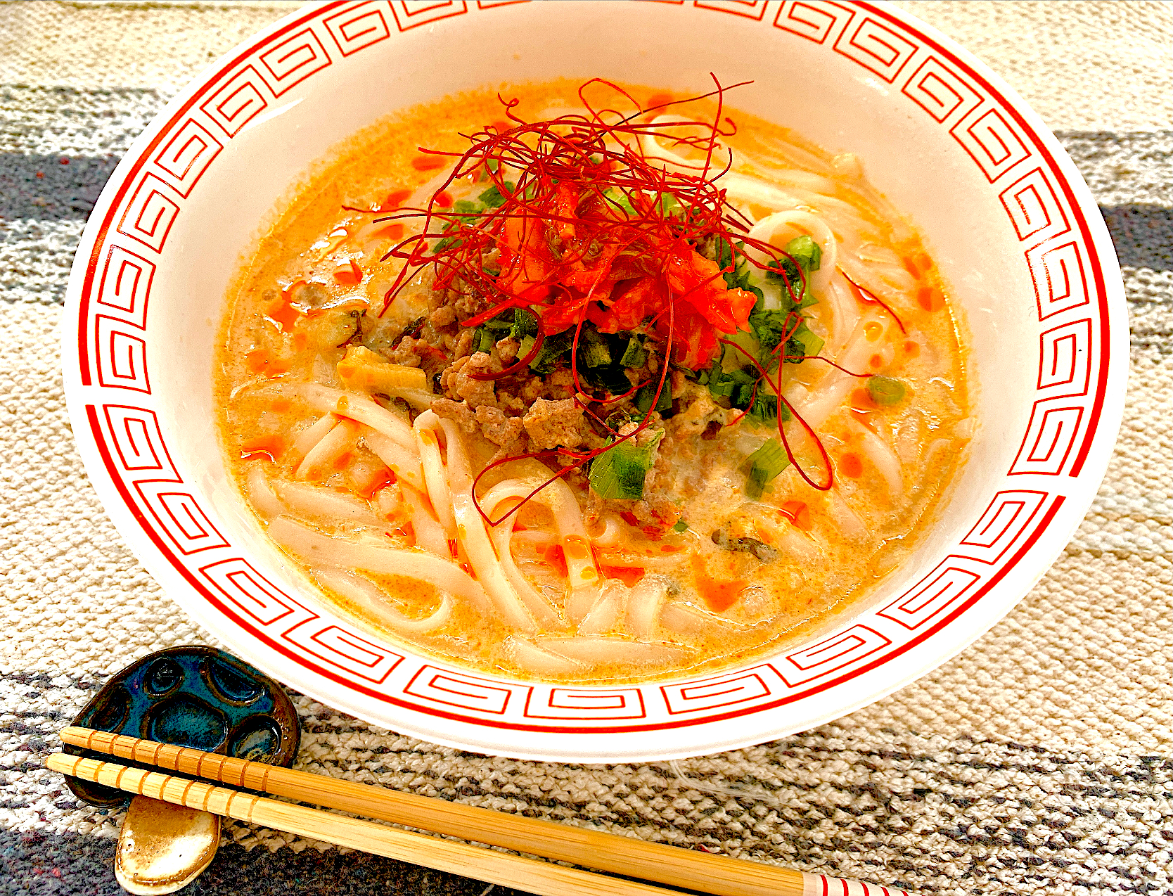 糖質ゼロ麺でピリ辛胡麻豆乳麺🍜