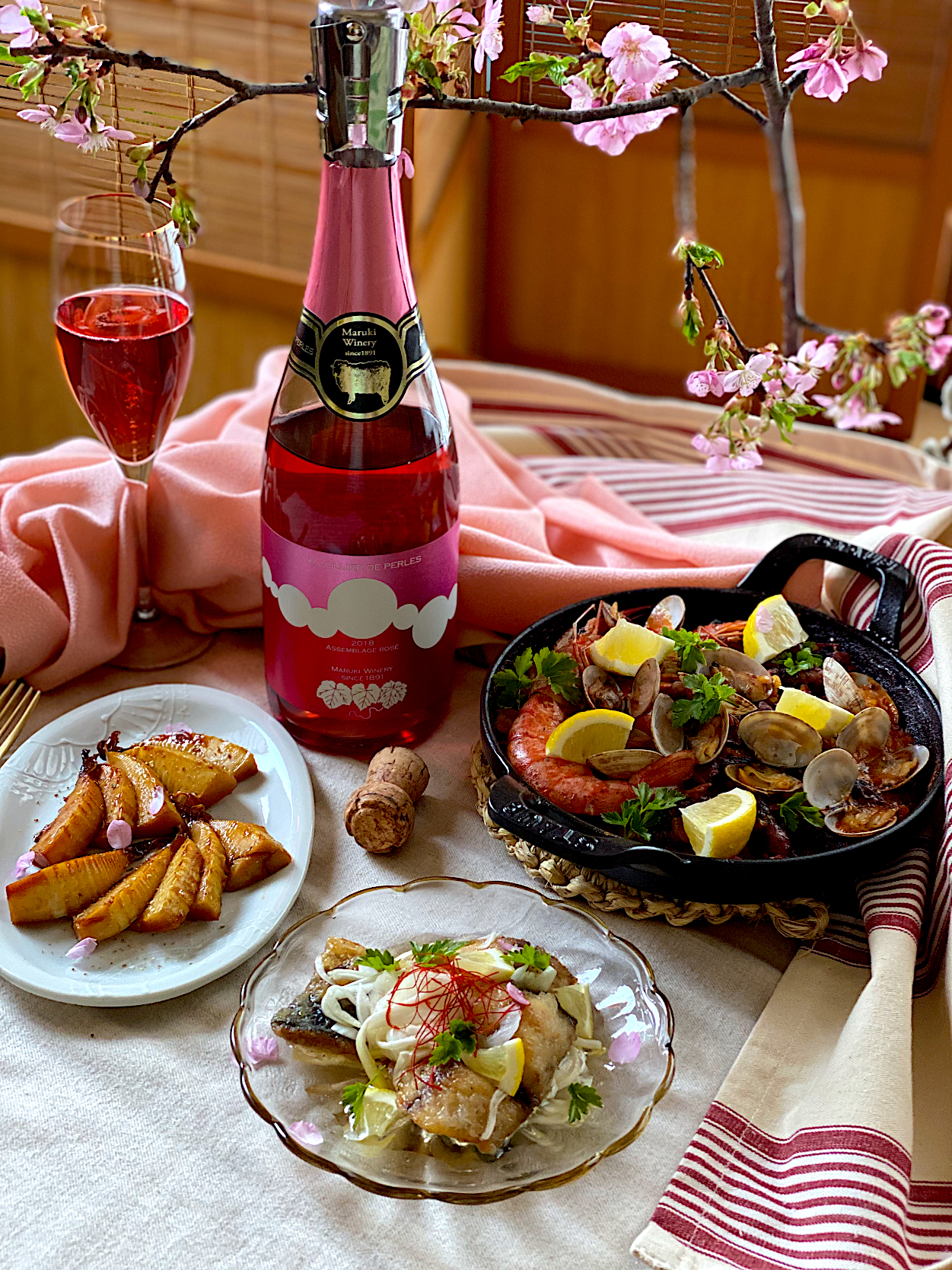 🌸春分の日🌸🥂🍽🥂#ワインで乾杯 with  "コリエ・ドゥ・ペルル アッサンブラ―ジュ ロゼ　2018年"