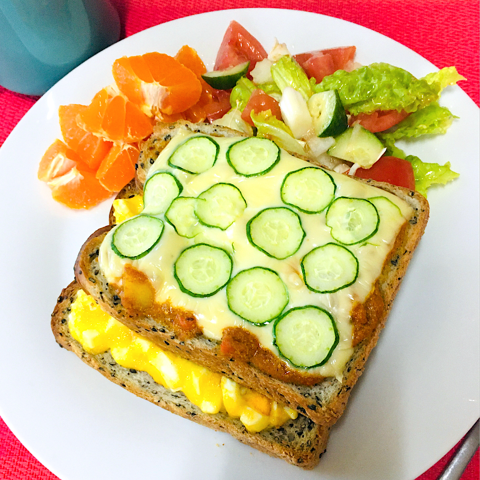 ハッピーモーニング^_^💖ダブルトースト🍞😋卵マヨ&チーズカレー🧀🍛