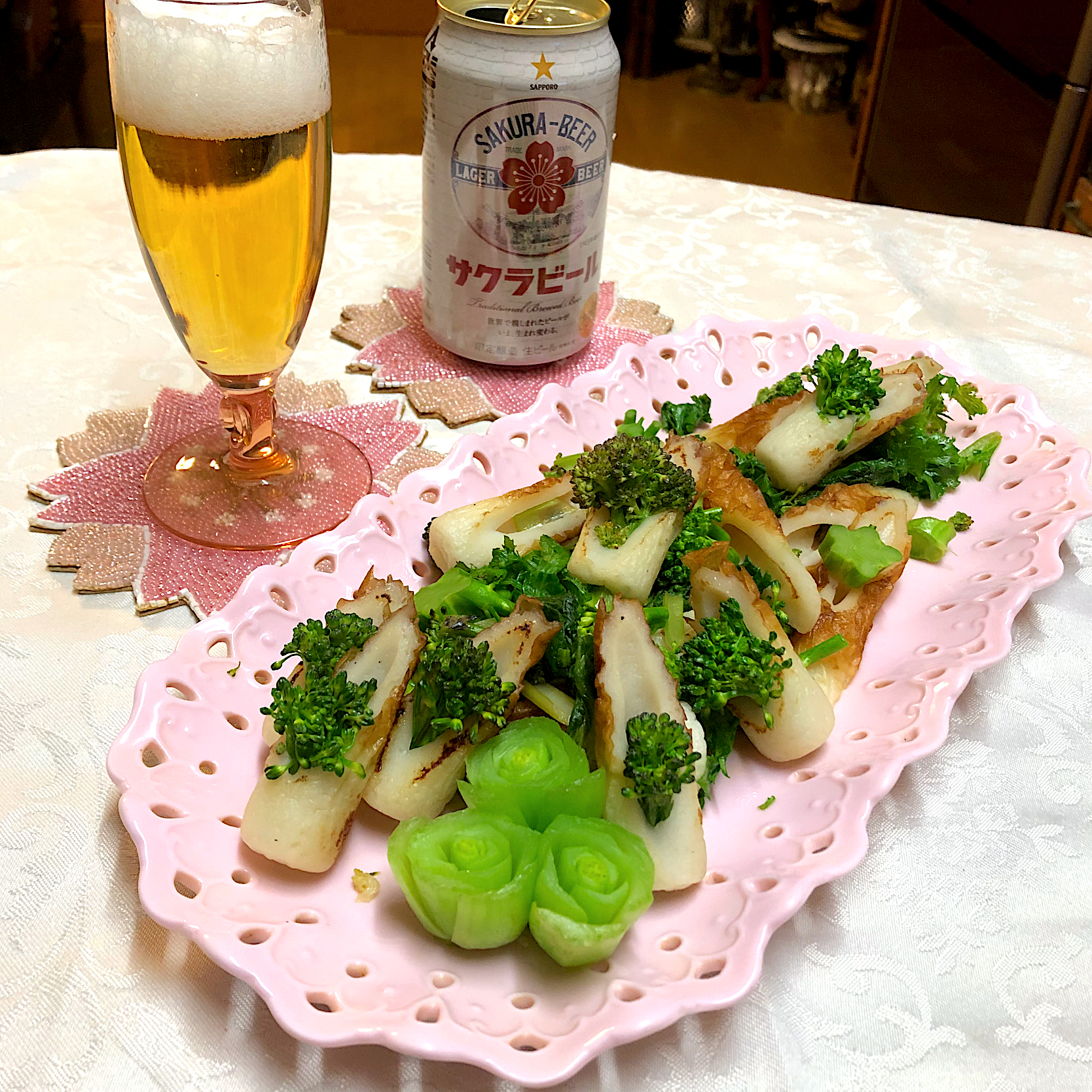 ちくわ＊わさび菜＊小松菜🥬ブロッコリー🥦わさびソースソテー🌸